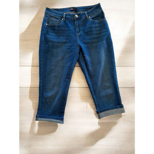 Enjoy Jeans Womens 10 Blue Denim Stretch Capris Zipper Bling Button and Studs